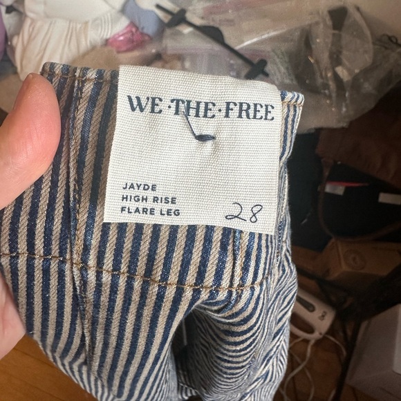 NEW Free People Jayde Railroad Flare Jeans in Train Car Stripe - Picture 8 of 9